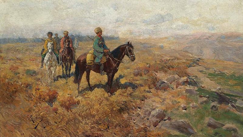 Franz Roubaud Horsemen in the hills Norge oil painting art
